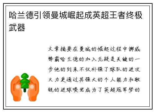 哈兰德引领曼城崛起成英超王者终极武器